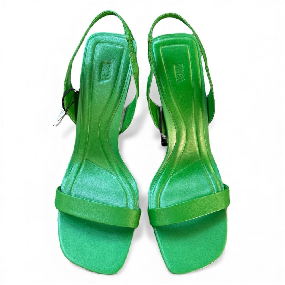 Zara Green Slingback Heeled Leather Sandals Women’s size 42 - Picture 11 of 15